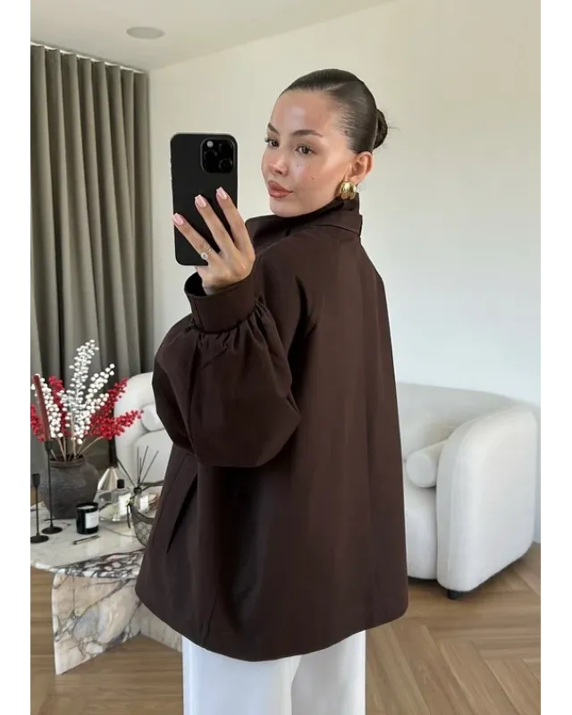 Belted High-Neck Brown Jacket