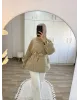 Belted High-Neck Beige Jacket