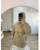 Belted High-Neck Beige Jacket