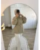 Belted High-Neck Beige Jacket