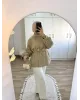 Belted High-Neck Beige Jacket