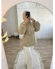 Belted High-Neck Beige Jacket