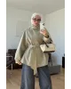 Belted High-Neck Beige Jacket