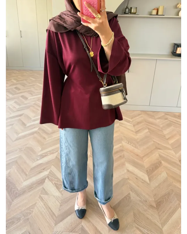 Valley Burgundy Tie-Front Oysh Sweatshirt