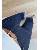 High-Waisted Dark Blue Ribbed Jeans with Tan Belt