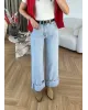 Ice Blue Cuffed Jeans with Black Belt