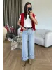 Ice Blue Cuffed Jeans with Black Belt