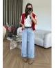 Ice Blue Cuffed Jeans with Black Belt