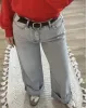 Ice Blue Cuffed Jeans with Black Belt