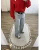 Ice Blue Cuffed Jeans with Black Belt