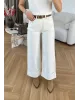 Ecru Cuffed Jeans with Brown Belt