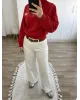 Ecru Cuffed Jeans with Brown Belt