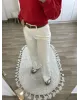 Ecru Cuffed Jeans with Brown Belt
