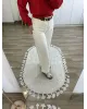 Ecru Cuffed Jeans with Brown Belt