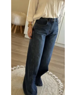 Double-Panel Wide-Leg Jeans – Dark Indigo