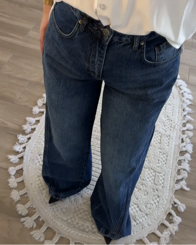 Double-Panel Wide-Leg Jeans – Dark Indigo