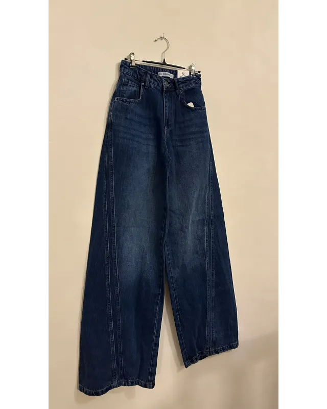 Double-Panel Wide-Leg Jeans – Dark Indigo