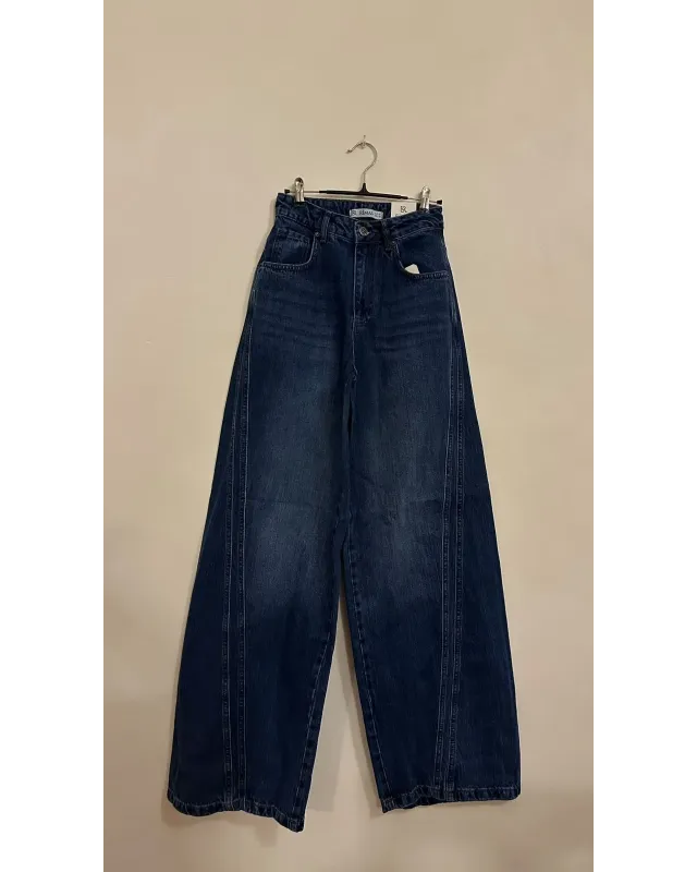 Double-Panel Wide-Leg Jeans – Dark Indigo