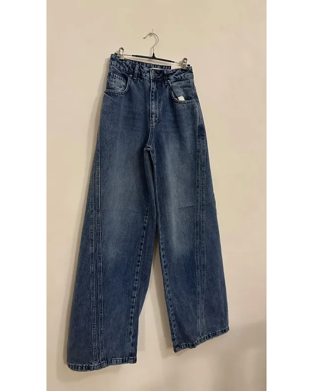 Double-Panel Wide-Leg Jeans – Medium Blue