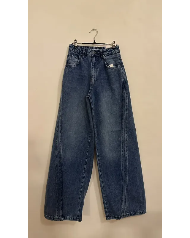 Double-Panel Wide-Leg Jeans – Medium Blue
