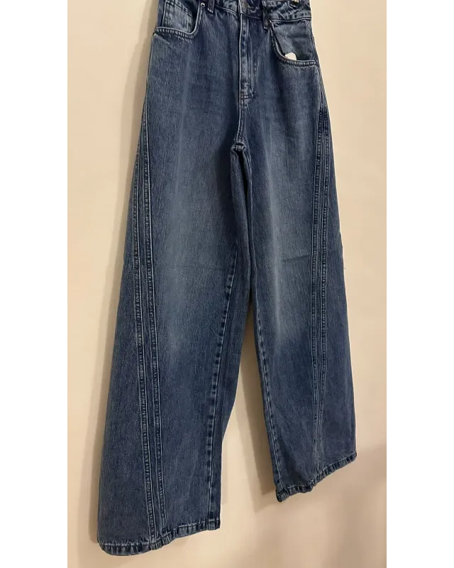 Double-Panel Wide-Leg Jeans – Medium Blue