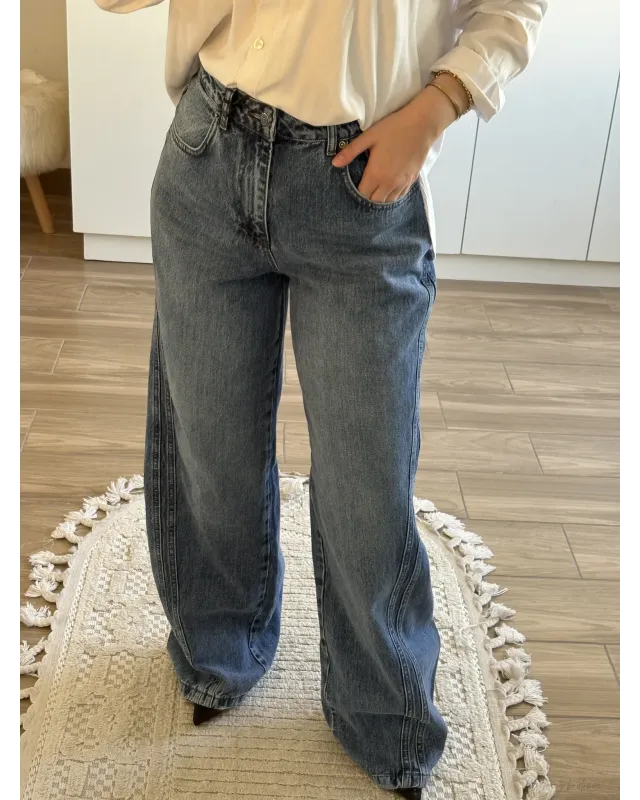 Double-Panel Wide-Leg Jeans – Medium Blue