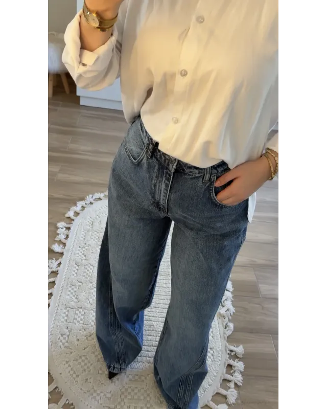 Double-Panel Wide-Leg Jeans – Medium Blue