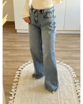 Layered-Waist Design Jeans
