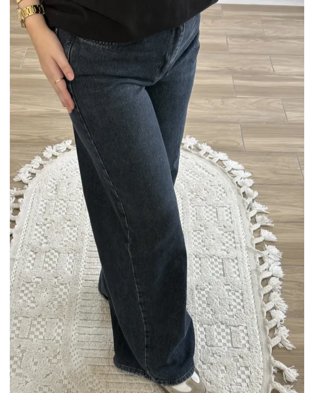 Dark Blue Wide-Leg Jeans