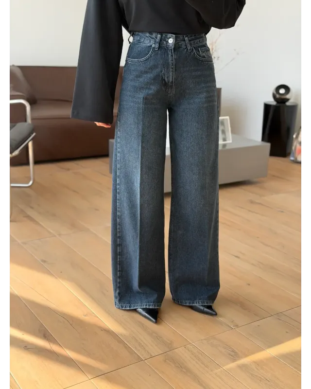 Dark Blue Wide-Leg Jeans