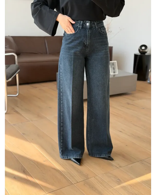 Dark Blue Wide-Leg Jeans