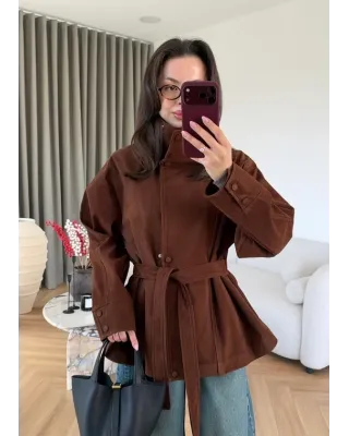 Chocolate Brown Belted Suede Jacket