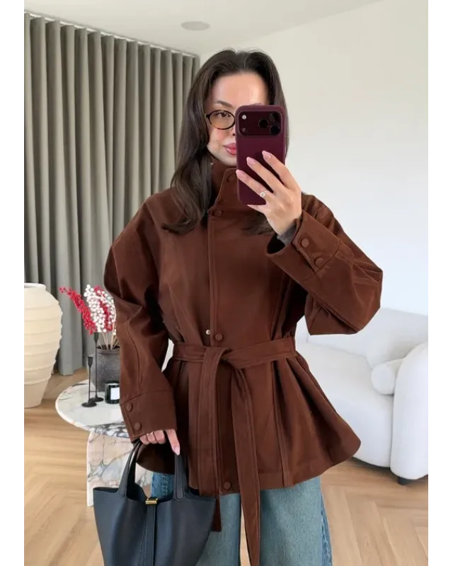 Chocolate Brown Belted Suede Jacket