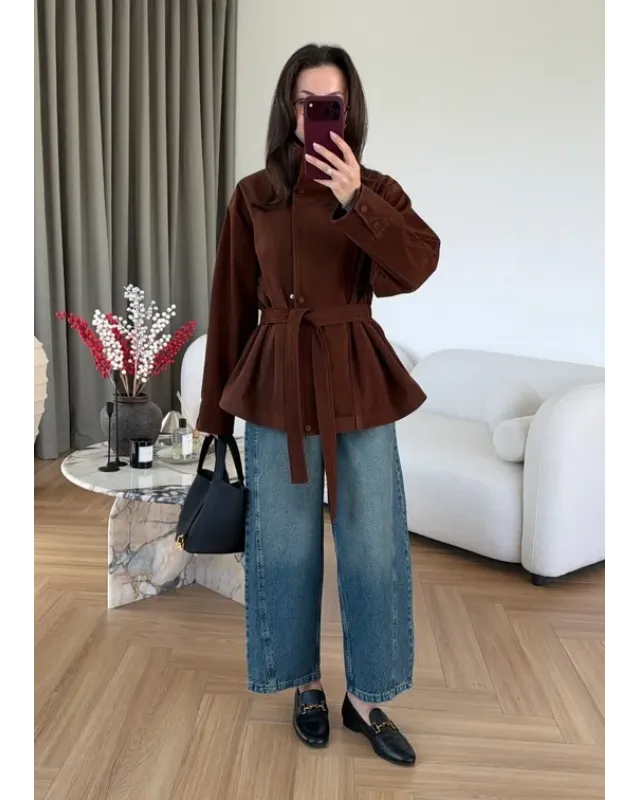 Chocolate Brown Belted Suede Jacket