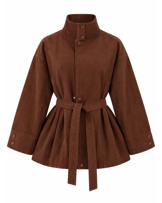 Chocolate Brown Belted Suede Jacket