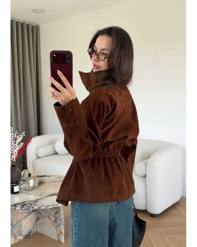Chocolate Brown Belted Suede Jacket