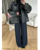 Button-Front Faux Leather Jacket – Black