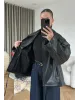 Button-Front Faux Leather Jacket – Black