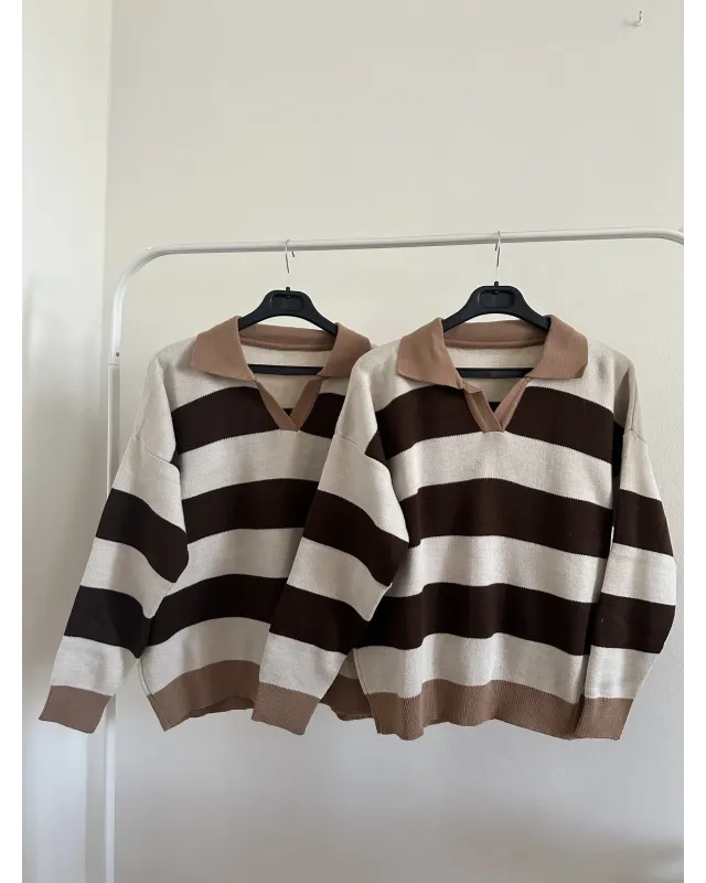 Brown & Cappuccino Striped Knit Sweater