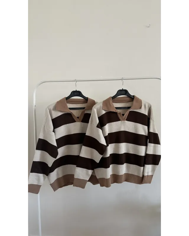 Brown & Cappuccino Striped Knit Sweater