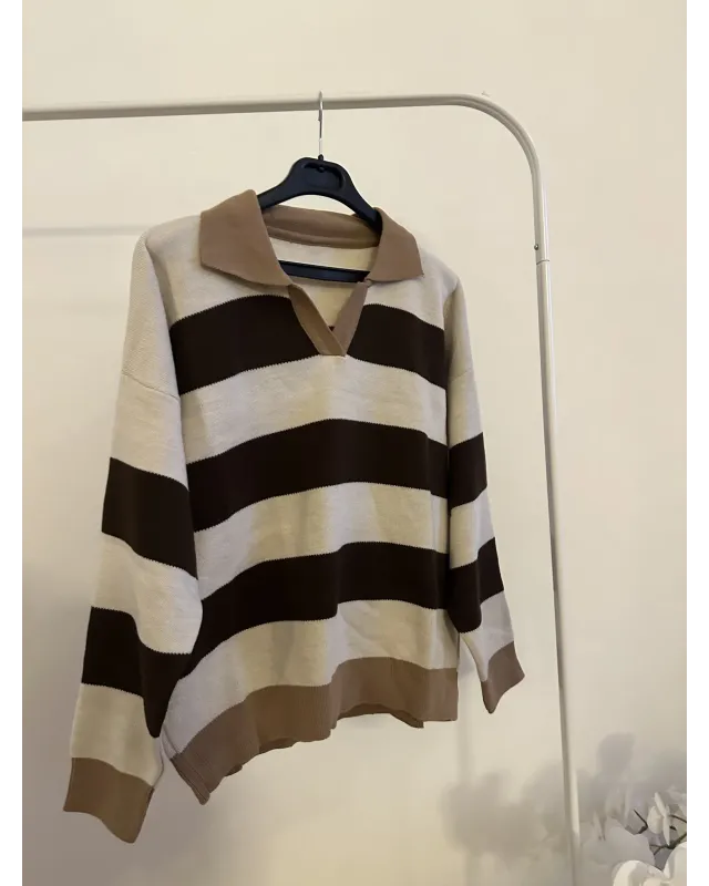 Brown & Cappuccino Striped Knit Sweater