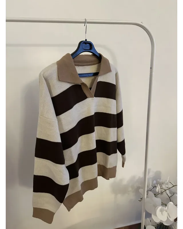 Brown & Cappuccino Striped Knit Sweater