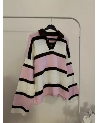 Pink & Brown Striped Knit Sweater