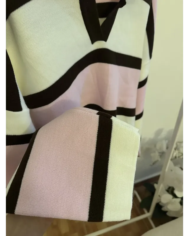 Pink & Brown Striped Knit Sweater