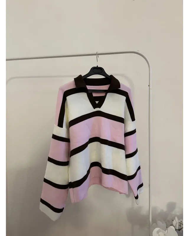 Pink & Brown Striped Knit Sweater