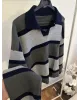 Navy Blue & Grey Striped Knit Sweater