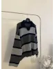 Navy Blue & Grey Striped Knit Sweater