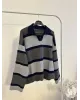 Navy Blue & Grey Striped Knit Sweater