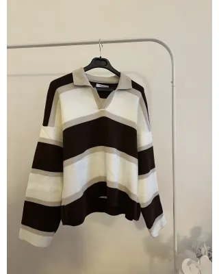 Dark Brown & Beige Striped Knit Sweater
