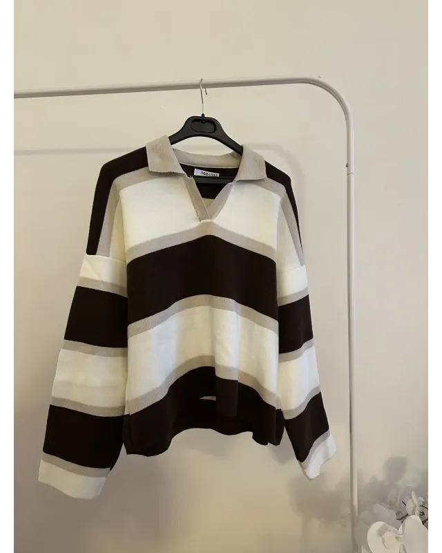 Dark Brown & Beige Striped Knit Sweater